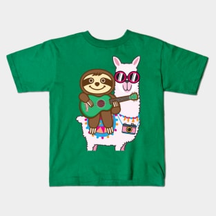 Sloth Llama Ukulele Kids T-Shirt